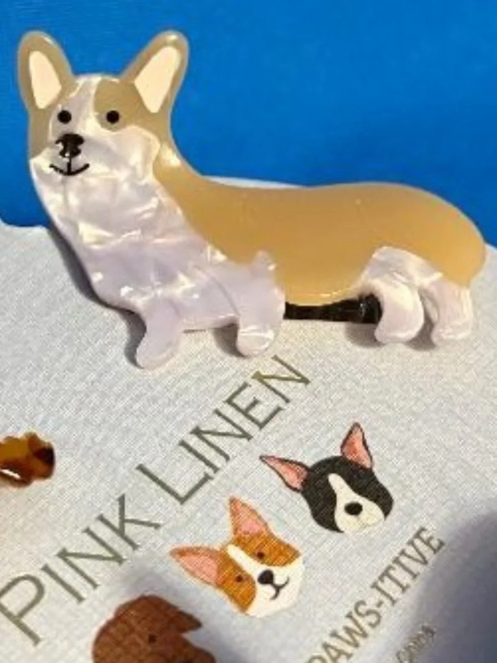 PINK LINEN DOG HAIR CLIPS FRENCHIE / BOSTON TERRIER & DACHSHUND & PEMBROKE CORGI